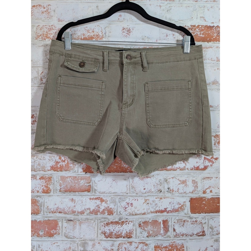 Judy Blue Cargo Shorts‎ Womens 31 Olive Green Raw Hem Stretch Utility JB1571-SF